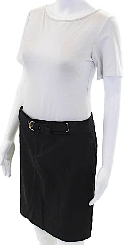 Gucci Italy. Black Cotton Zippered Belted Casual Mini Skirt