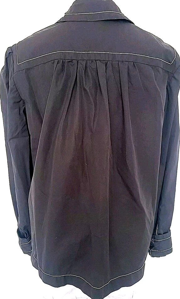 Meryll Rogge Belgian. Black Big Collar Cotton Poplin Contrast Stitch Shirt 2025 Paris Andam Fashion Award Winner