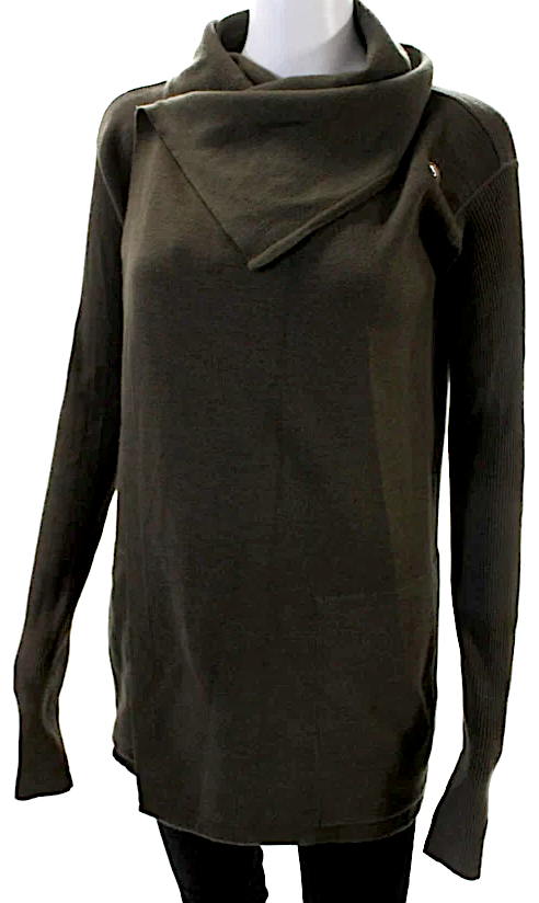 Rick Owens Paris. Brown Ribbed Long Sleeve Open Front Cardigan Sweater