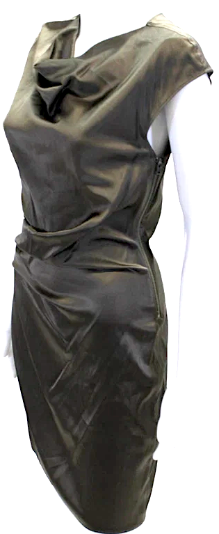 Helmut Lang NYC. Brown Silk Side Zip Cap Sleeve Scoop Neck Mini Dress