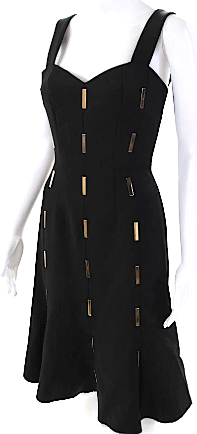 Gabriela Hearst NY. Black Embellished Wool Sleeveless Shift Dress