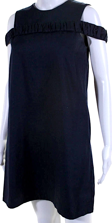 Toit Volant Black PolyTech. Round Neck Cold Shoulder A-Line Mini Dress