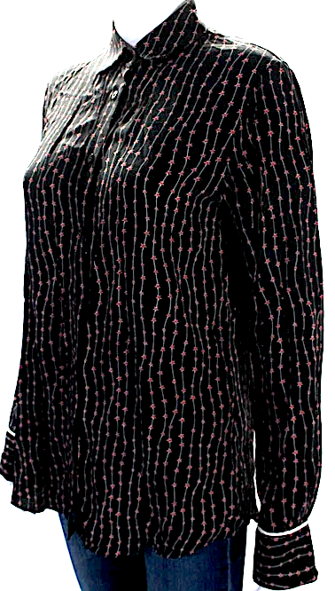 La Ligne NY. Black, Red Button Up Long Sleeve Collared Printed Shirt