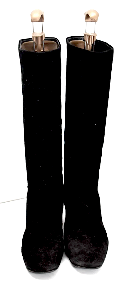 Miu Miu Italy. Black Suede Leather Boots Block 2.5" Heel Slip On Boots Size 39.5