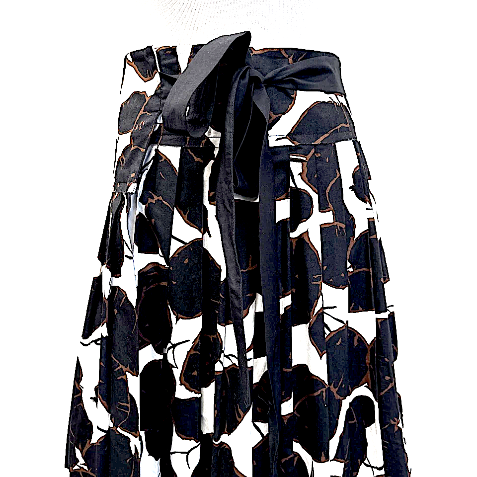 Marni Italy. Black, White Brown Asymmetrical Cotton Poplin Wrap Skirt