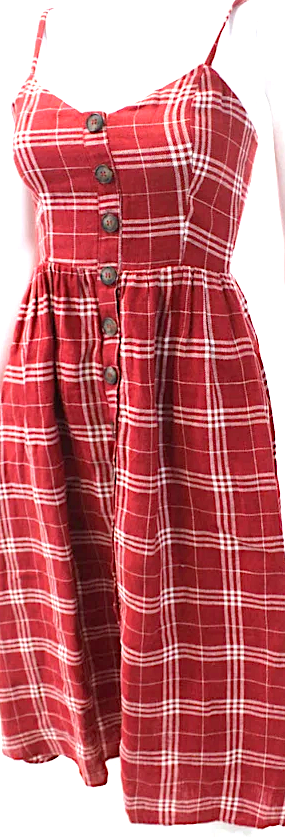 Reformation NY. Red Plaid Printed Linen Sleeveless  Casual Dress