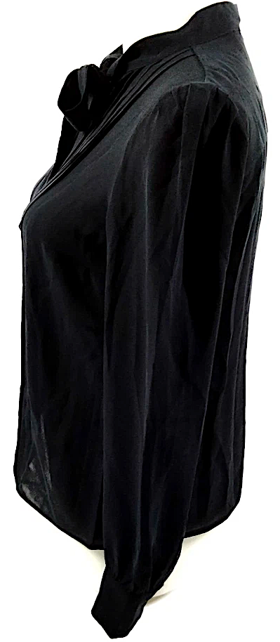 Prada Italy. Black Silk Tie Blouse/Top