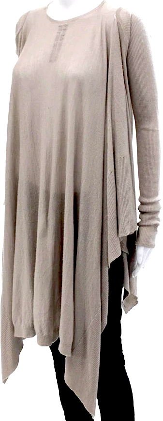 Rick Owens Paris. Beige Long Sleeve Oversized Draped Cashmere Sweater