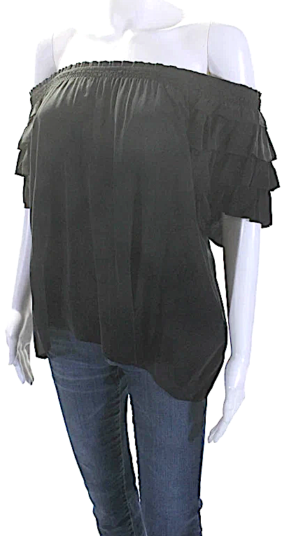 Ulla Johnson NY. Black Silk Ruffled Short Sleeve Sleek Blouse