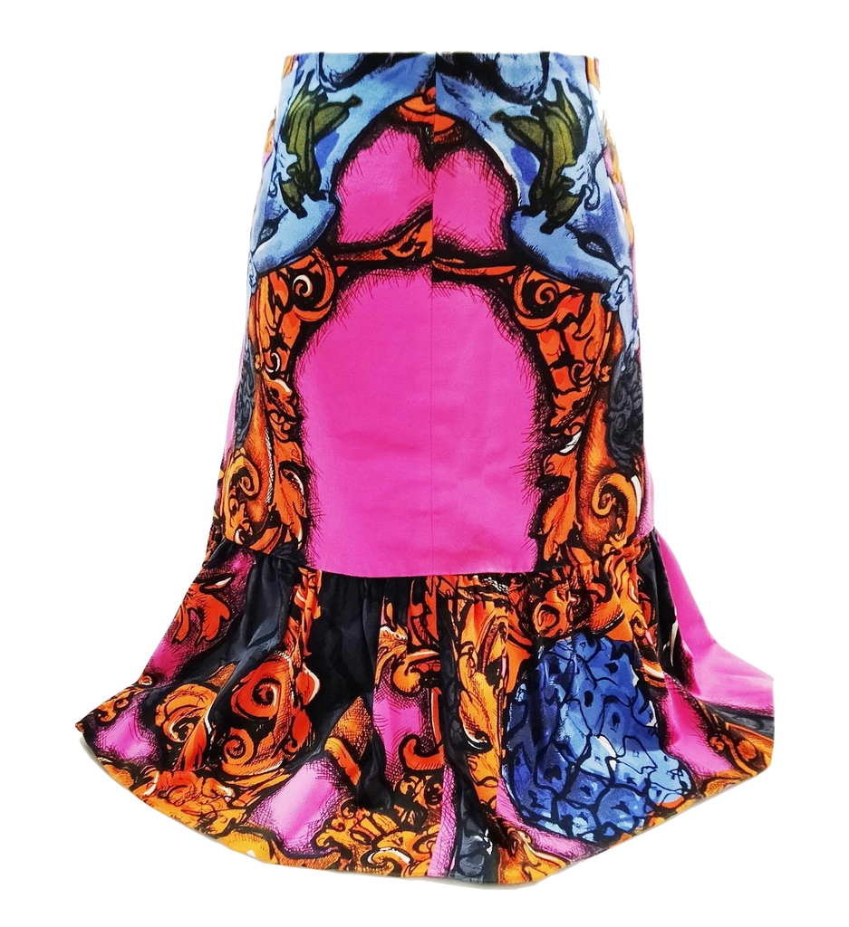 Prada Italy. Vintage Silk, Cupro, Cotton Blend Abstract Print Skirt