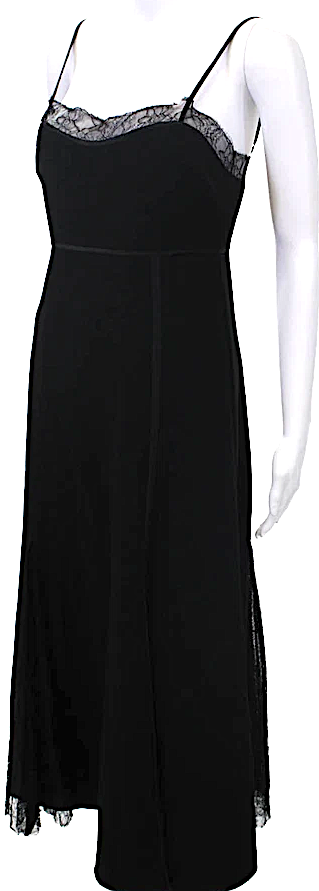 La Ligne NY.Black Back Zip Spaghetti Strap Lace Trim Crepe Midi Dress