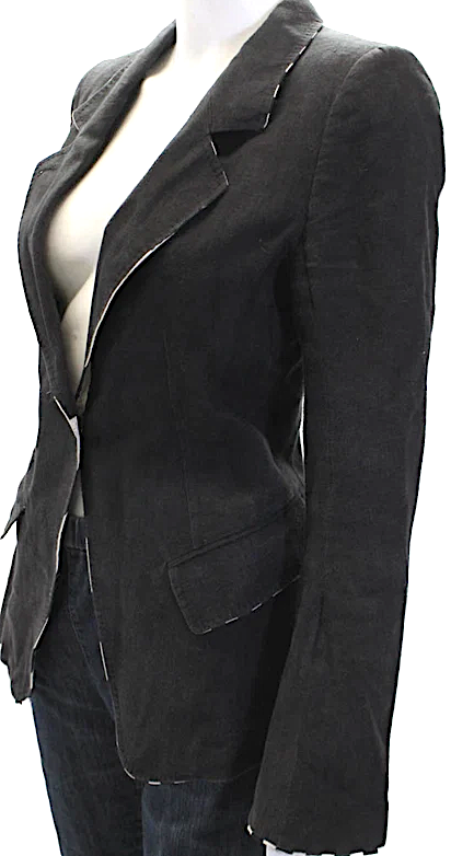 Ann Demeulemeester Belgium. Black Linen Collar Button Up Blazer Jacket