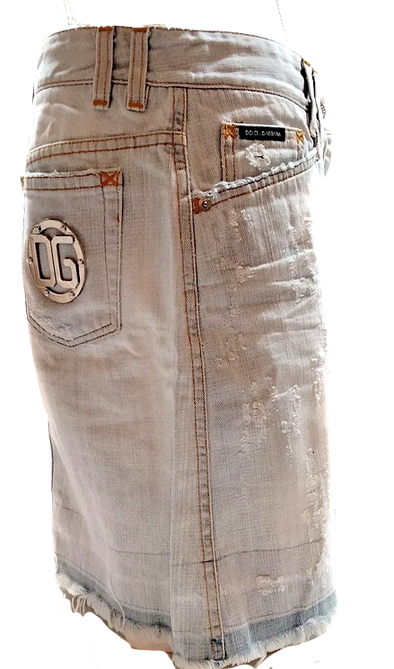 DOLCE&GABBANA ITALY. D&G. Cotton Intentional Distressed Unfinished Hem Skirt