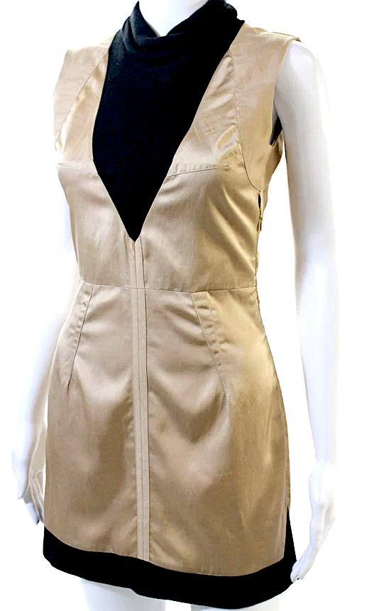 Maison Margiela Paris. MM6 Beige/Gold/Black Cowl Neck Colorblock Sheath Zip Dress