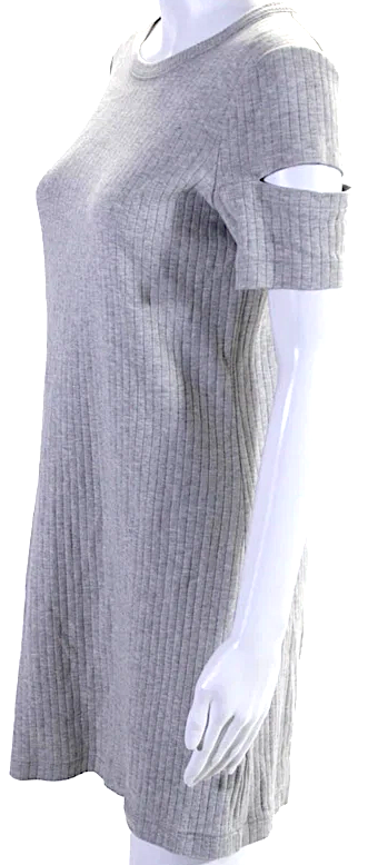 Helmut Lang NY. Gray Cotton Short Sleeve Cut Out Accents Ribbed Knit T-shirt Dress