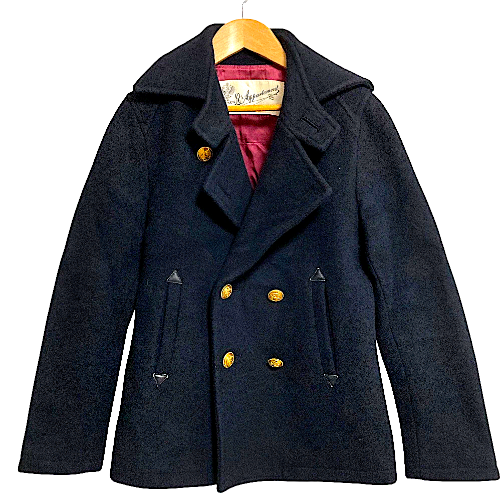 Takahiro Matsushita Japan. L'Appartement. Navy Wool Blend Gold Button PeaCoat