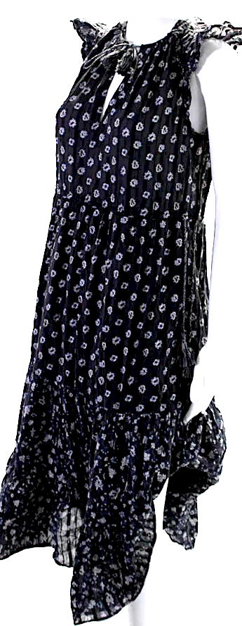 Ulla Johnson Black Cotton Floral Print Sleeveless Sun Dress