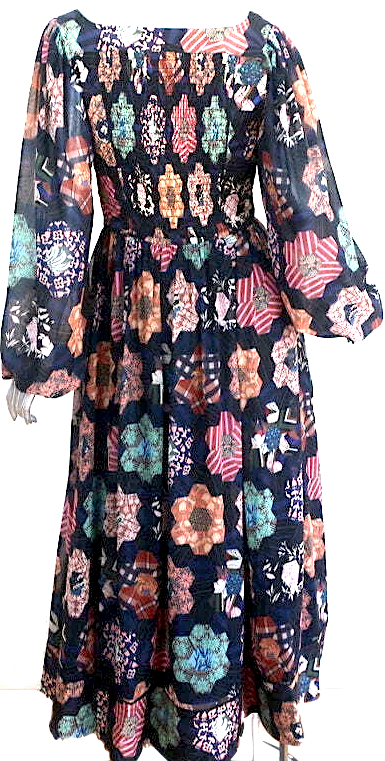 La Ligne NY. Maria Patchwork Floral Print Balloon Sleeve Midi Dress