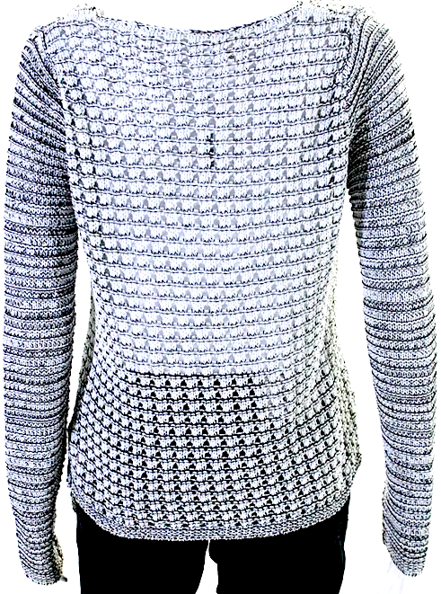 Helmut Lang White/Black Cotton Long Sleeve V Neck Open Knit Blouse