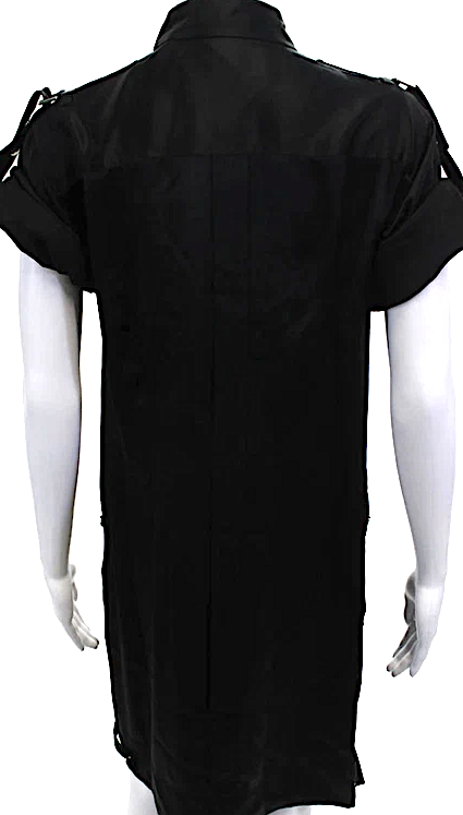 Dolce and Gabbana Italy. Black Textured Short Sleeve Button Sleek Dress