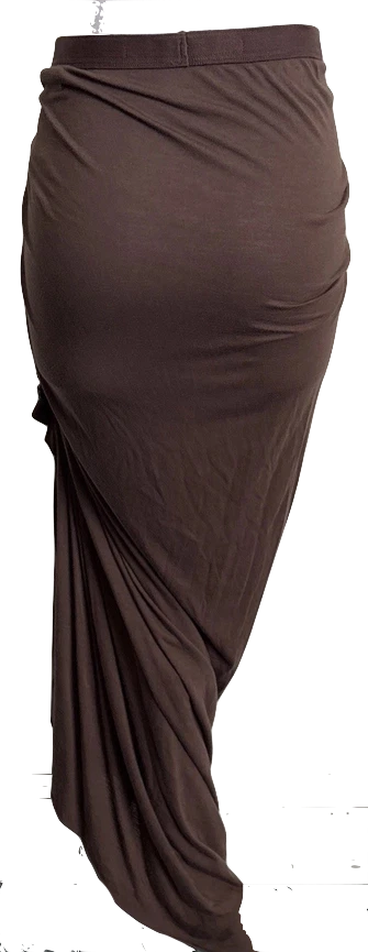 Rick Owens Paris. Lilies. Dark Dust Brown Jersey Ruched Skirt with Ruffle