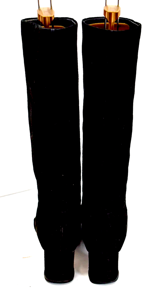 Miu Miu Italy. Black Suede Leather Boots Block 2.5" Heel Slip On Boots Size 39.5