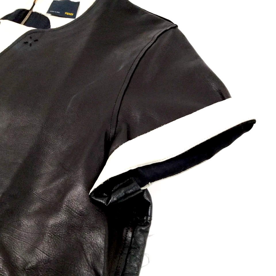 Fendi Italy. Black Leather/Silk Top