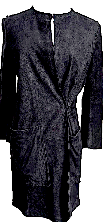 Ann Demeulemeester Belgium. Black Collarless Leather Suede, Rayon Lined Coat