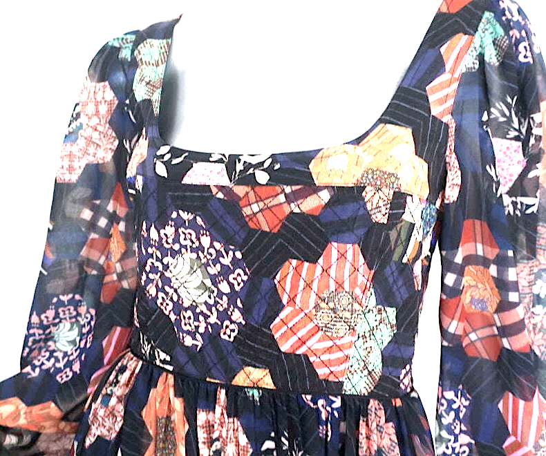 La Ligne NY. Maria Patchwork Floral Print Balloon Sleeve Midi Dress