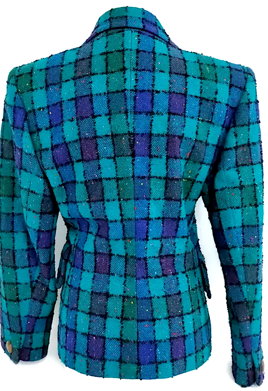Yves Saint Laurent Paris. Blue Wool, Nylon, Cupro Plaid Jacket