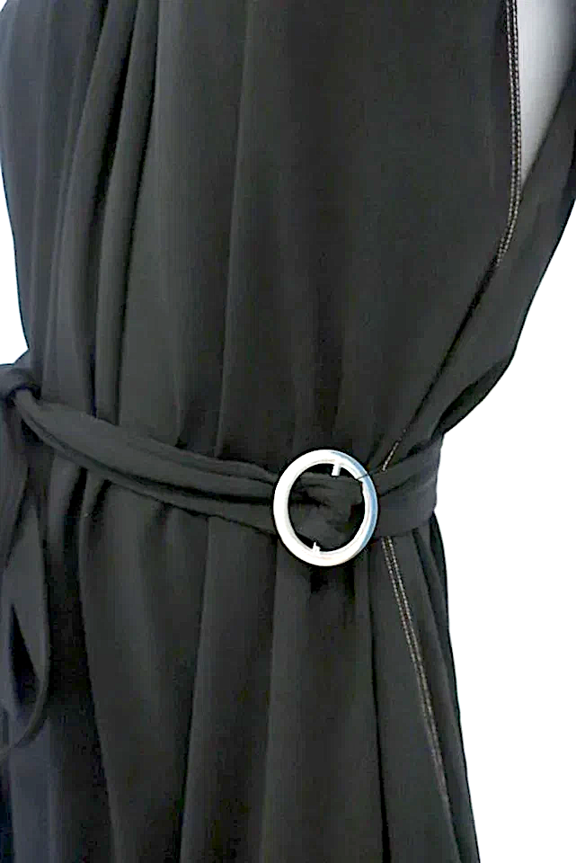 Helmut Lang NY. Black Shirred Jersey Size Belted Halter Midi Dress