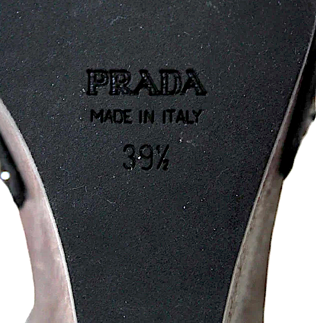 Prada Italy Black Suede Studded Detail Ankle Strap Wood Wedge Heels Size 9.5