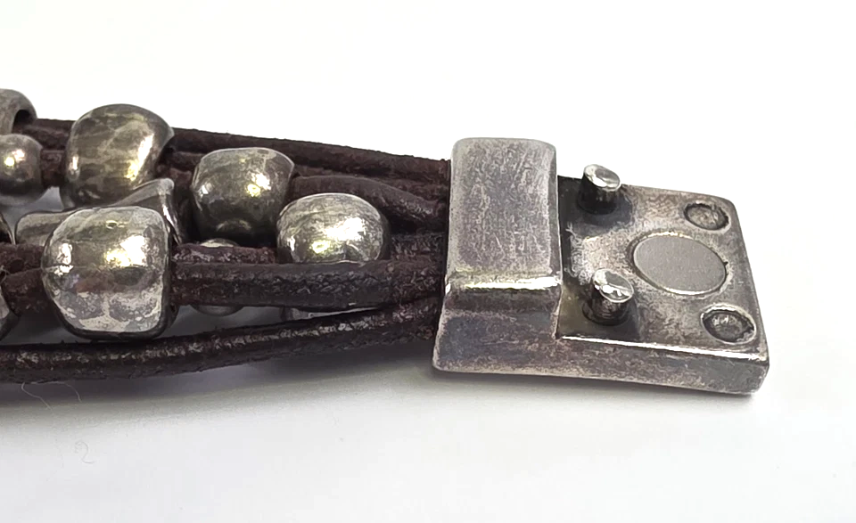 1 Para Mi. MADRID. Handmade Spain. Silver Plated, Pewter, Sterling Chunky Leather Bracelet