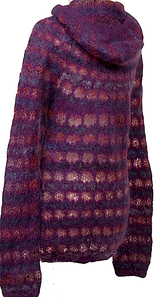 COMME des GARCONS JAPAN. JUNYA WATANABE. Openwork Purple Stripe Knit Hoodie