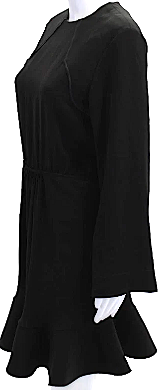 Chloe Paris. Black Long Sleeves Knee Length Ruffle Swing Dress