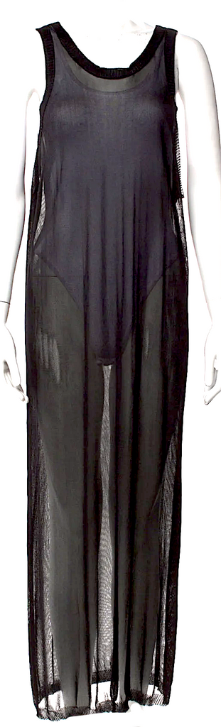 Isabel Benenato Italy. Dark Grey Semi-Sheer Viscose Long Maxi Dress