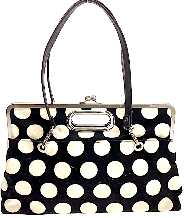 AYANOKOJI JAPAN. Black Canvas/White Polka Dot Kiss Lock Handbag