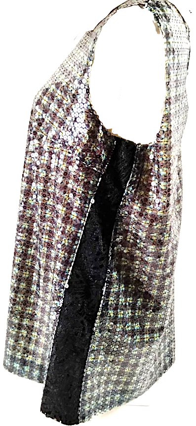 Prada Italy Vintage Plaid Sequins and White Collar Cotton Top