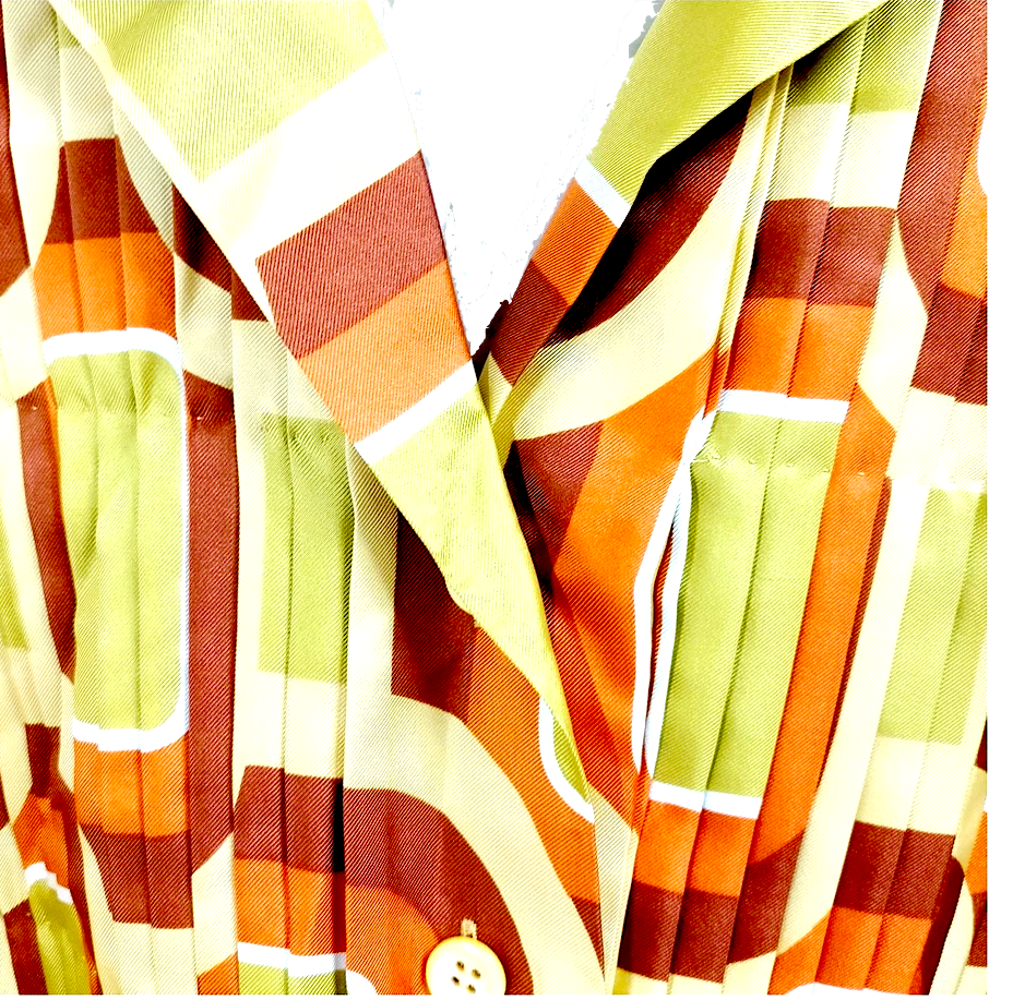 Prada Italy. Multi-Color Pleated Silk Dress