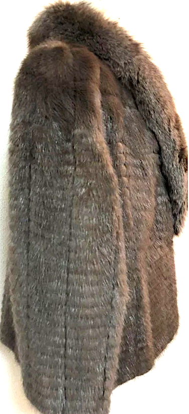 Stibbany by OSFUR Mocha Color Mink & Fox Fur Collar Coat