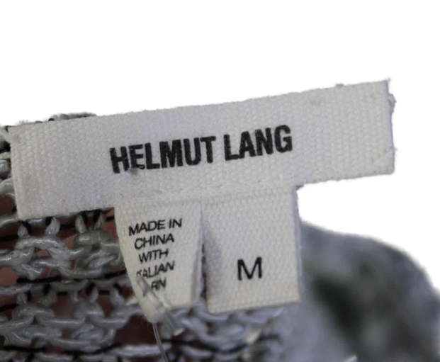 Helmut Lang White/Black Cotton Long Sleeve V Neck Open Knit Blouse