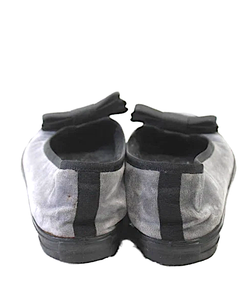 Yves Saint Laurent Paris Gray Black Velvet Bow Detail Slide On Ballet Flats Size 38.5