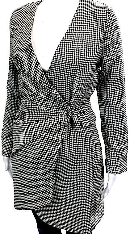 Jason Wu Long Sleeves V-Neck Wool Houndstooth Double Breasted Jacket