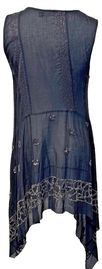 Peachoo + Krejberg Paris/New Delhi. Black Cotton Semi Sheer w/Silver Embellishments Tunic/Mini Dress