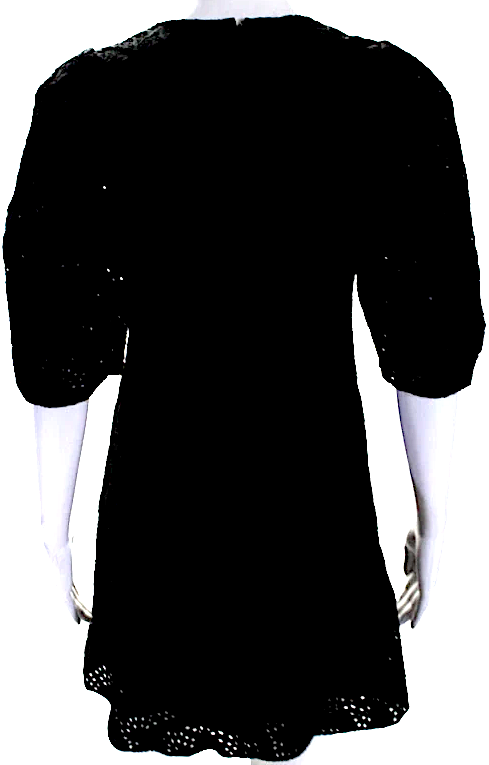 CHLOE PARIS. Black Embroidered Round Neck Short Sleeve Zip Up Dress