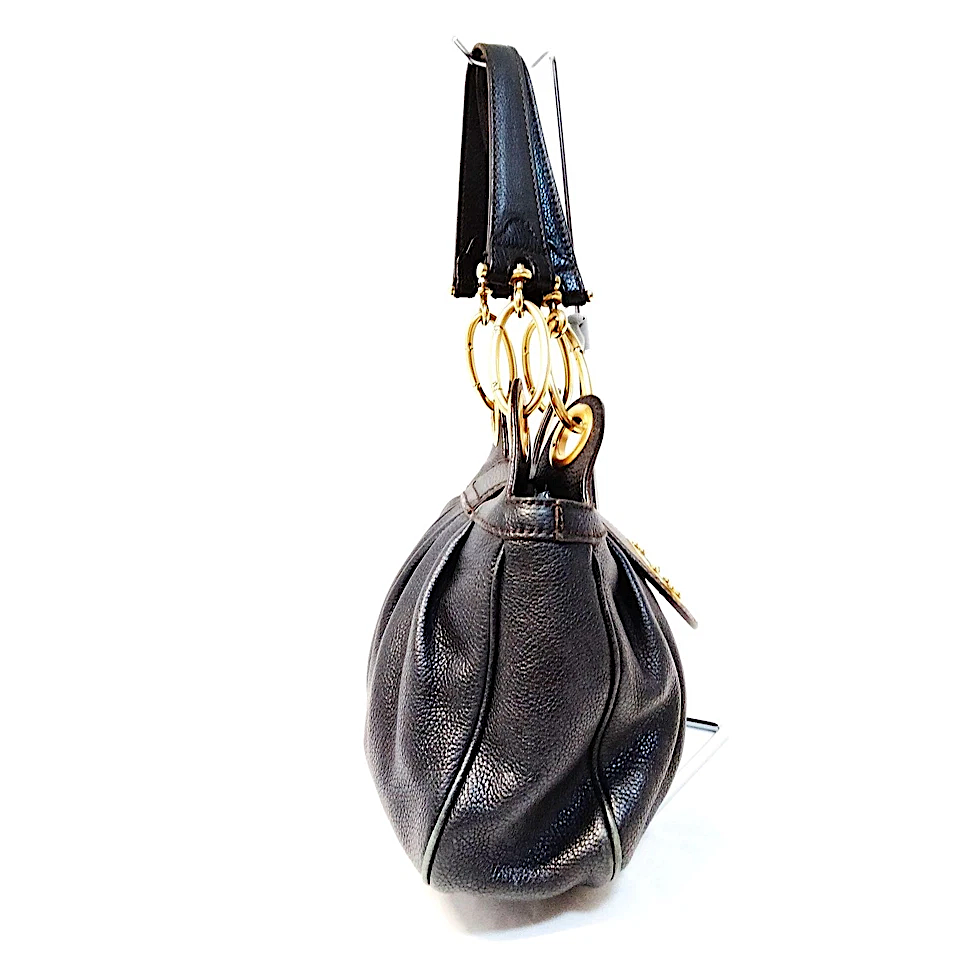 DolceGabbana Italy. Black Leather Goldplated Hardware Shoulder Bag