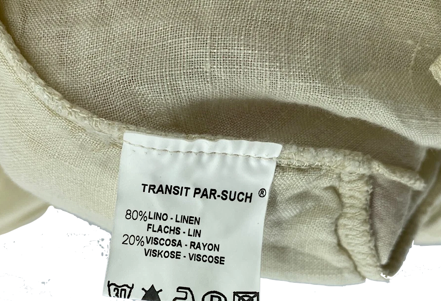 TRANSIT PAR SUCH ITALY. Beige Linen/Silk Dress Cowl Neck Lantern Hem Cap Sleeve