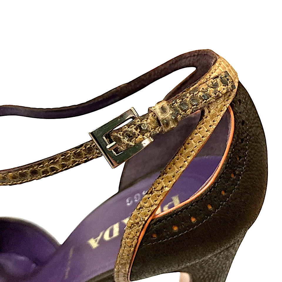 PRADA ITALY. Dark Brown Leather Ankle Strap Pumps 37.5