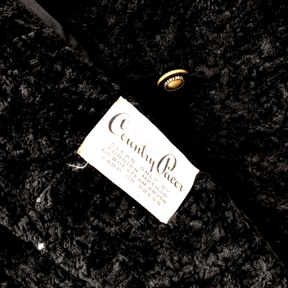 Vintage Faux Fur Coat Women's Medium Black Cinched Trench Academia Classic Chic