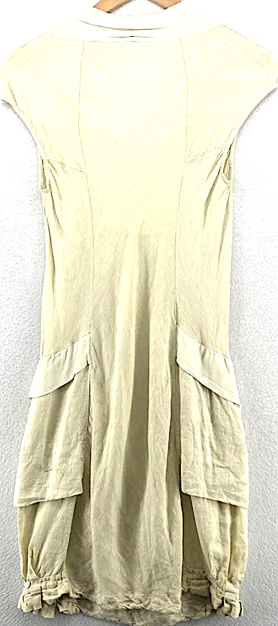 TRANSIT PAR SUCH ITALY. Beige Linen/Silk Dress Cowl Neck Lantern Hem Cap Sleeve
